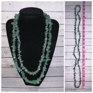 Vintage Jade Green Stone Pebble Bead Necklace